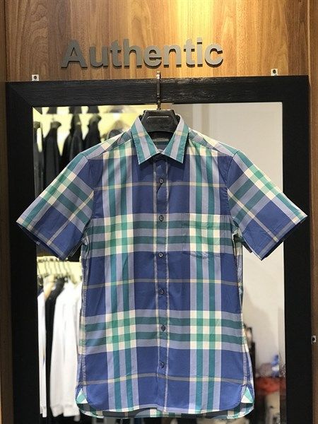 Sơ Mi Burberry Cộc Tay Xanh Check Cân Brit