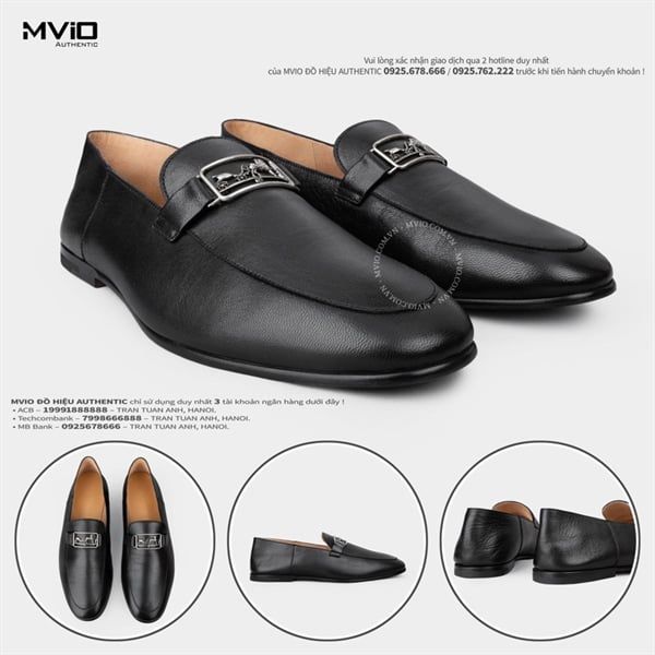 Loafer Hermes Đen Logo Ngựa Bạc 192446ZH