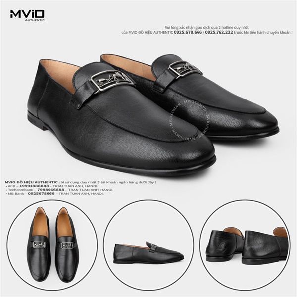 Loafer Hermes Đen Logo Ngựa Bạc 192446ZH