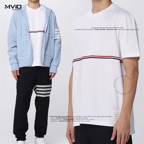 Phông Thom Browne Trắng Kẻ Màu MJS221 AJ0058 100