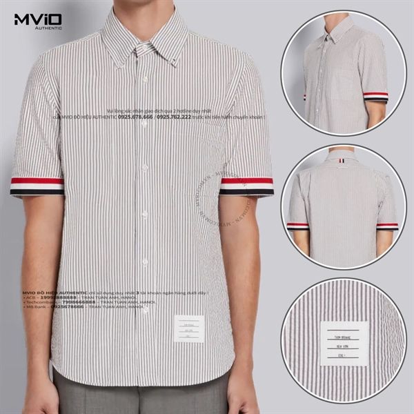 Sơ Mi Thom Browne Cộc Tay Trắng Kẻ Xám MWL311E 00098 035