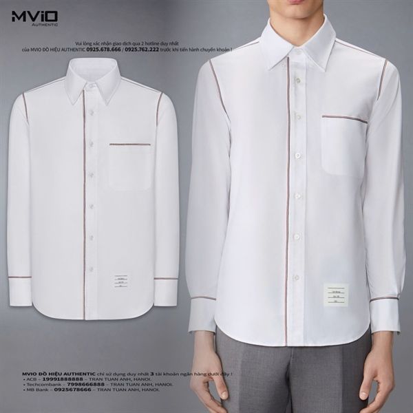 Sơ Mi Thom Browne Trắng Dài Tay Viền Full MWL406AF0313 100