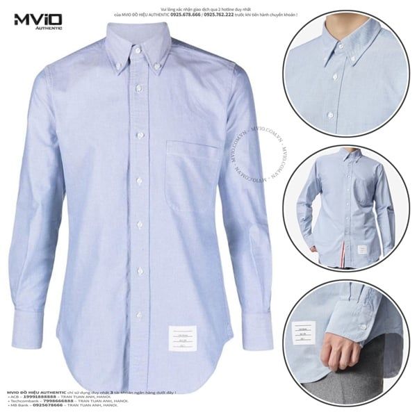 Sơ Mi Thom Browne Xanh Dài Tay Sọc Ngực MWL010E-F0313 480