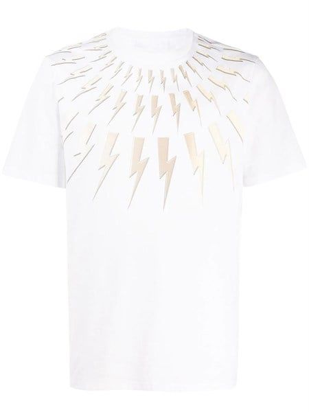Phông Neil Barret Trắng Fair-Isle Thunderbolt Pbjt798S