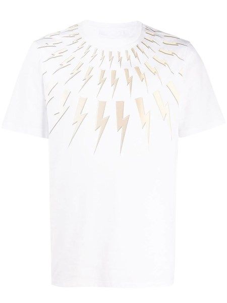 Phông Neil Barret Trắng Fair-Isle Thunderbolt Pbjt798S