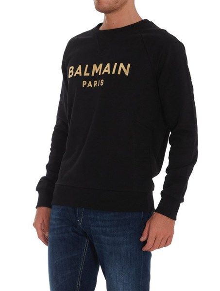 Nỉ Balmain Đen Chữ Ngực Vàng JQ005B122 EAD