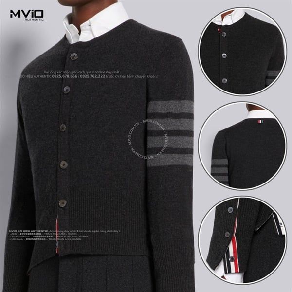 Khoác Cardigan Thom Browne Grey Cashmere Tay Viền Xám MKC0314B 00011 025