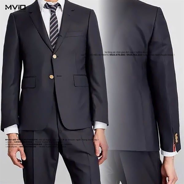 Blazer Thom Browne Navy Cúc Vàng MJC001A 00096 415