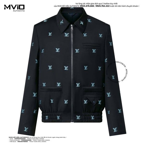 Khoác Louis Vuitton Đen Cổ Bẻ Vân LV Xanh 1AAU0Z