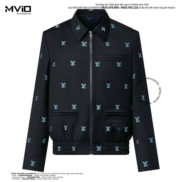 Khoác Louis Vuitton Đen Cổ Bẻ Vân LV Xanh 1AAU0Z