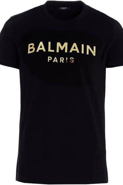 Phông Balmain Đen Chữ Ngực Vàng Vh1Ef000