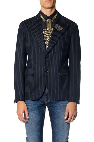 Blazer Dolce Kẻ Sọc Xanh Thêu Hình Vương Miện