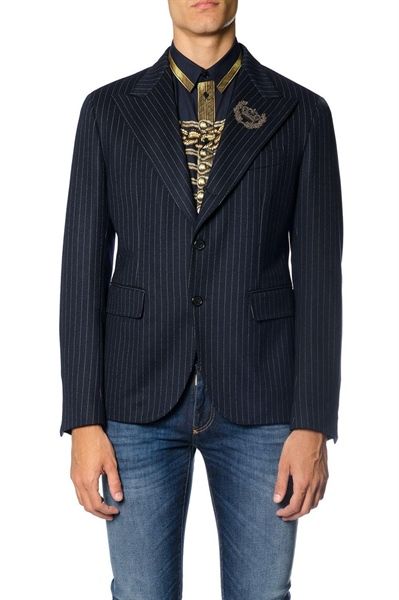 Blazer Dolce Kẻ Sọc Xanh Thêu Hình Vương Miện