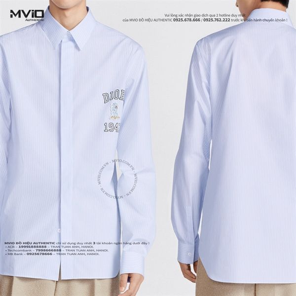 Sơ Mi Dior Xanh Dài Tay Kẻ Xám Logo 1947 483C574A5981_C579