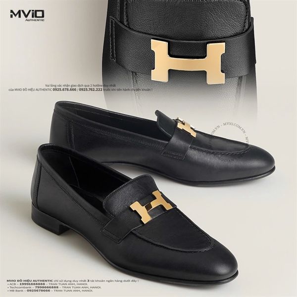Loafer Hermes Paris Đen Khoá H Gold H182182Zv04340