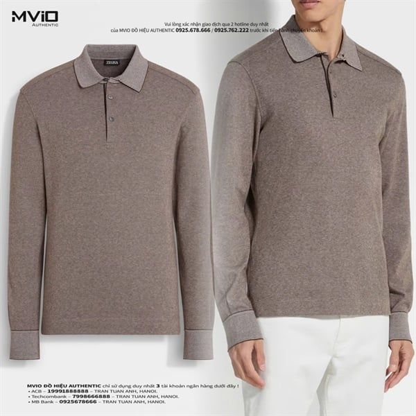 Polo Zegna Dài Tay Marrone UE394A8 E739 M09