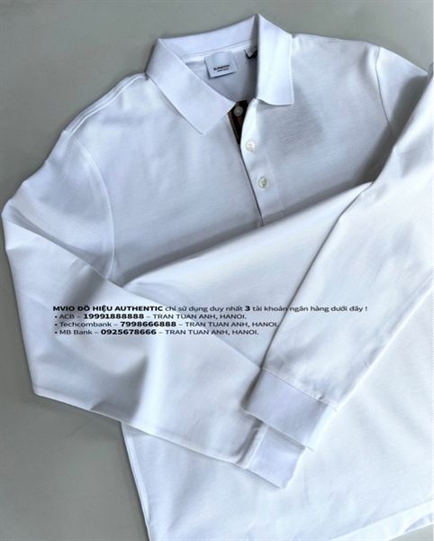 Polo Burberry Trắng Dài Tay Check Cổ 8084403 1003