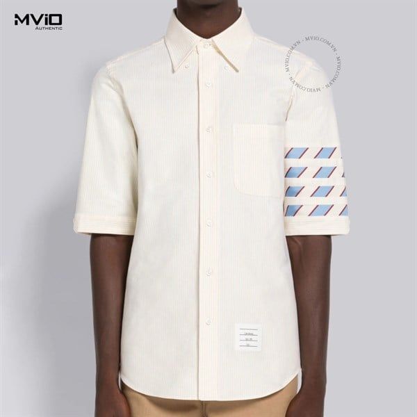 Sơ Mi Thom Browne Vàng Nhạt Kẻ Tay Màu MWS256A 0098