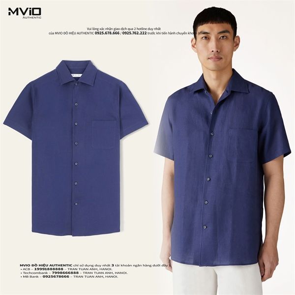 Sơ Mi Loro Piana Xanh Cộc Tay Chất Lanh FAM6086WH70