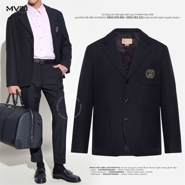 Blazer Gucci Đen Logo GG Ngực 762029ZAMII 4590