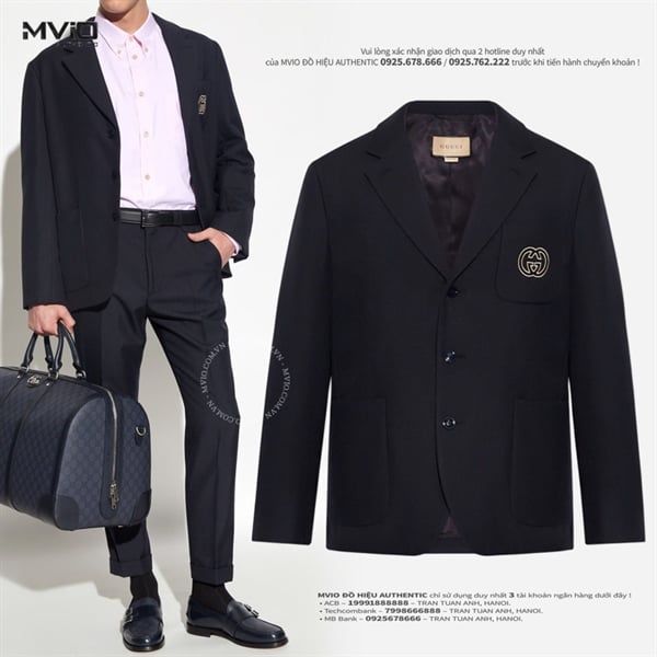 Blazer Gucci Đen Logo GG Ngực 762029ZAMII 4590