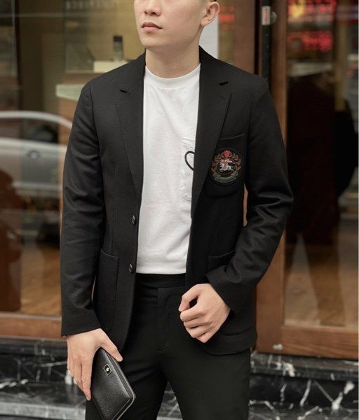 Blazer Burberry Đen Logo Ngựa Xanh Đỏ 8003736J