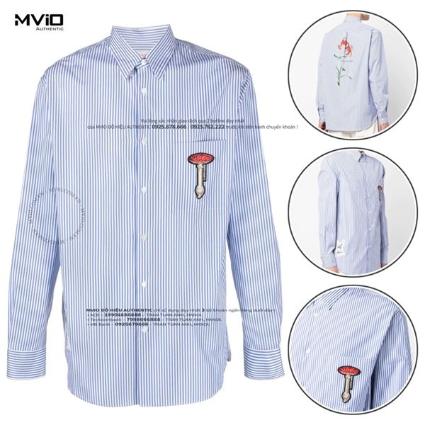 Sơ Mi Lanvin Xanh Kẻ Logo Thêu Trước Sau RM SIY103 5627 P23