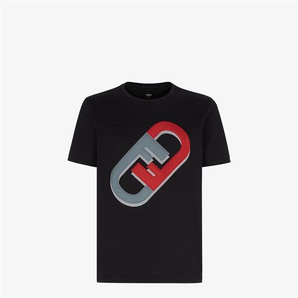 Phông Fendi Đen Logo Xám Đỏ Thêu Ngực FY0894 AL67F0QA1
