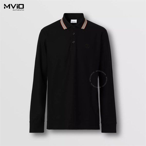 Polo Burberry Đen Dài Tay Cổ Viền Vàng 8060267