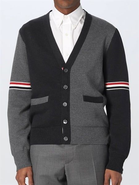 Khoác Cardigan Thom Browne Đen Mix Xám Tay Viền Kẻ MKC310FY300