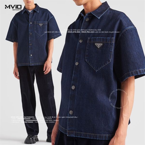 Sơ Mi Prada Denim Xanh Tag Ngực GEC067_109J_F0008