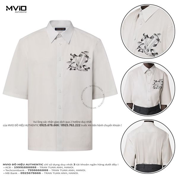 Sơ Mi Louis Vuitton Trắng Cộc Tay Logo LV Hoa Đen 1ABY2V