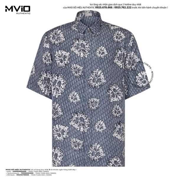 Sơ Mi Dior X Tears Cộc Tay Lụa Xám Vân Oblique 193C545A5931