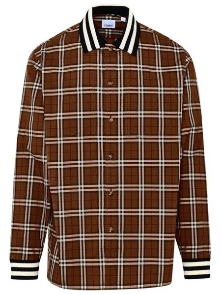 Sơ Mi Burberry Nâu Kẻ Cân Cổ Len 8048181 1003