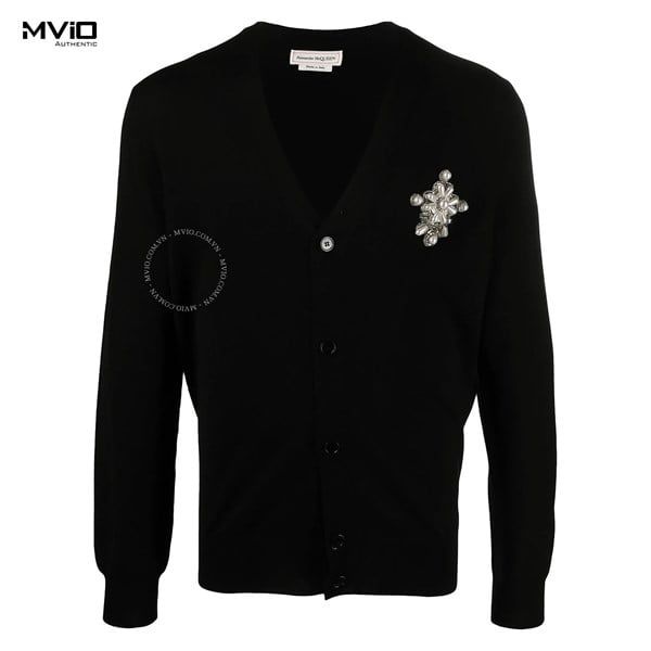 Khoác Cadigan Alexander Mcqueen Đen Thêu Ngực 651187