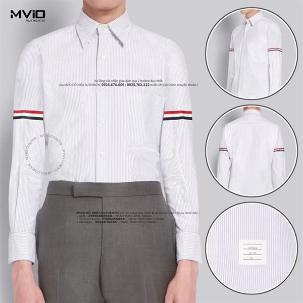 Sơ Mi Thom Browne Dài Tay Trắng Kẻ Xám MWL311E 00098 035