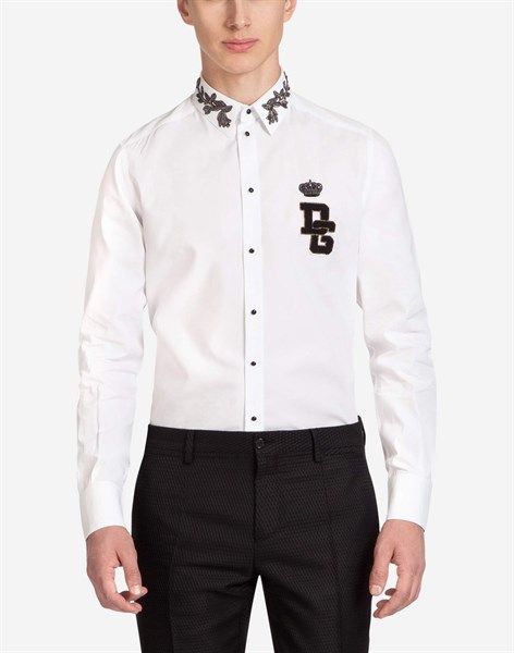 Sơ Mi Dolce Gabbana Trắng Dài Tay Cổ Thêu Hoạ Tiết G5Ejoz Gea09