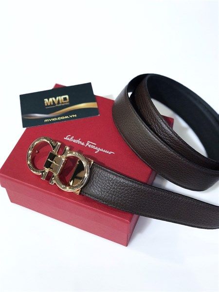 Belt Salvatore Gold Mặt Đen-Nâu