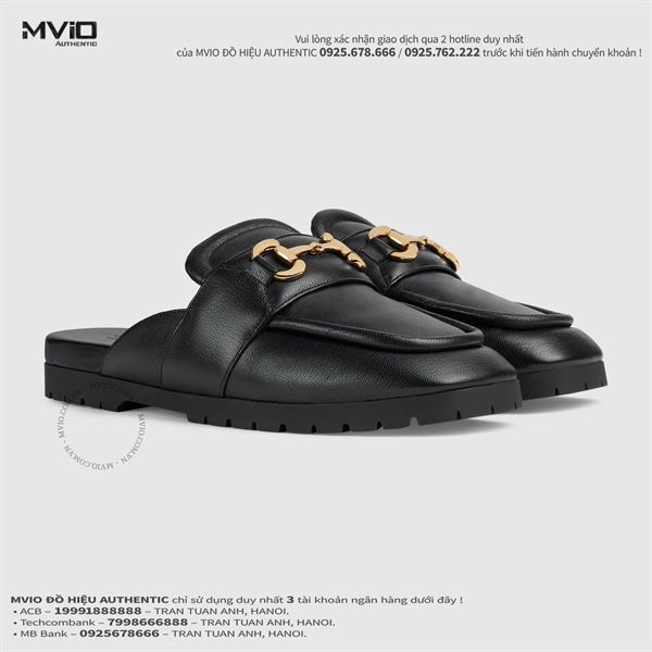 Slipper Gucci Đen Khoá Vàng Đế Cao 771076AACAI 1000