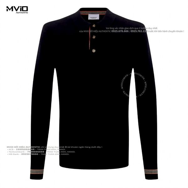Polo Burberry Đen Len Dài Tay Check Cổ & Tay 892639 1001
