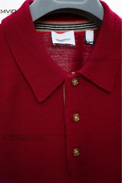 Polo Burberry Len Đỏ Đô Tay Viền 8045521 1003