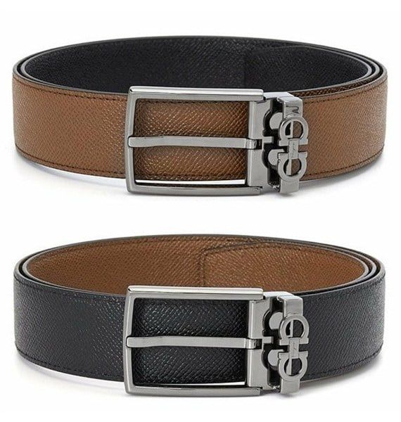 Belt Salvatore Đen Nâu Da Sần Khoá Bạc 0709528