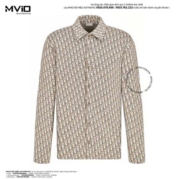 Sơ Mi Dior Dài Tay Cotton Dệt Kim Oblique Trắng & Be 023M550AT099 081
