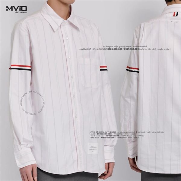 Sơ Mi Thom Browne Trắng Hồng Nhạt Kẻ Xám MWL301O07720 680