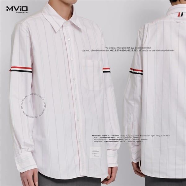 Sơ Mi Thom Browne Trắng Hồng Nhạt Kẻ Xám MWL301O07720 680