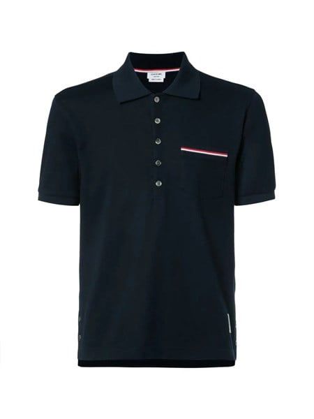 Polo Thom Browne Xanh Navy Kẻ Túi MJC159G0452 035