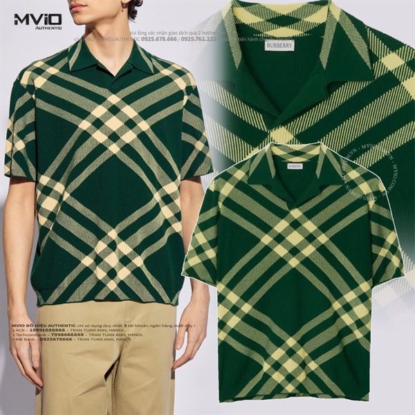 Polo Burberry Xanh Lá Kẻ Vàng 8081092 B8724
