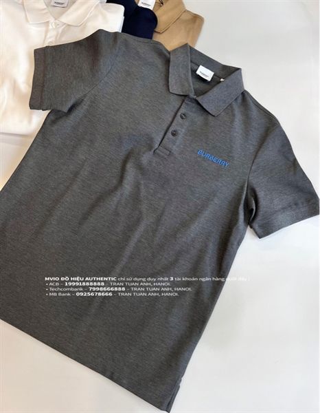 Polo Burberry Ghi Check Cổ Chữ Ngực Xanh 8084441 1002