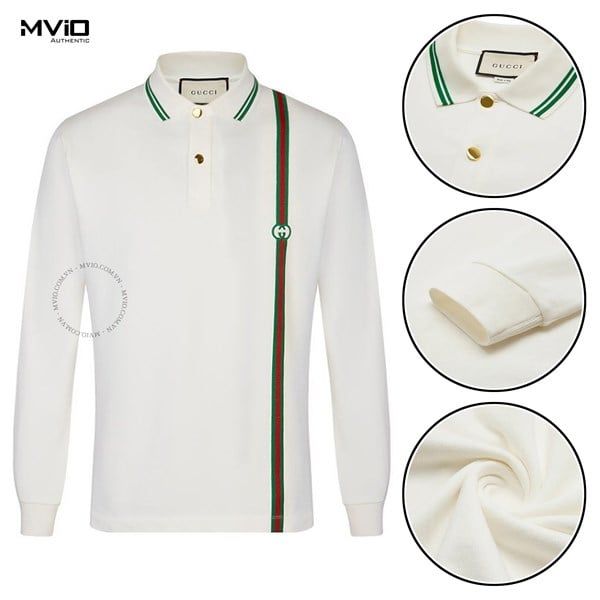 Polo Gucci Dài Tay Trắng Kẻ Xanh 628338 XJCQR