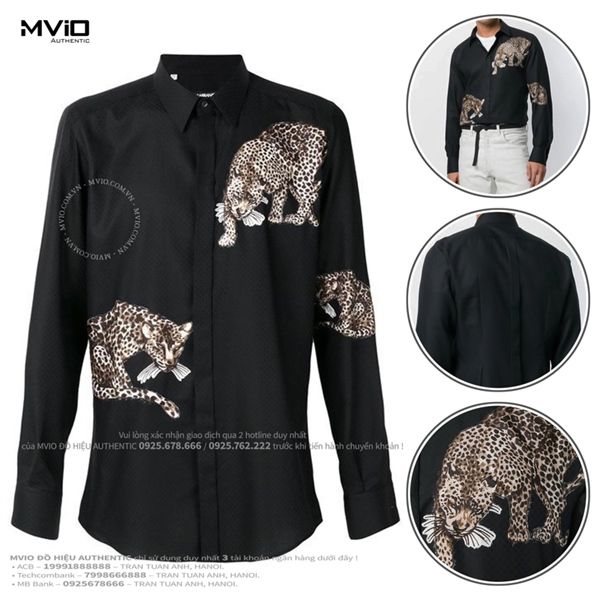 Sơ Mi Dolce Gabbana Đen Dài Tay Báo G5FG3TFU5GK